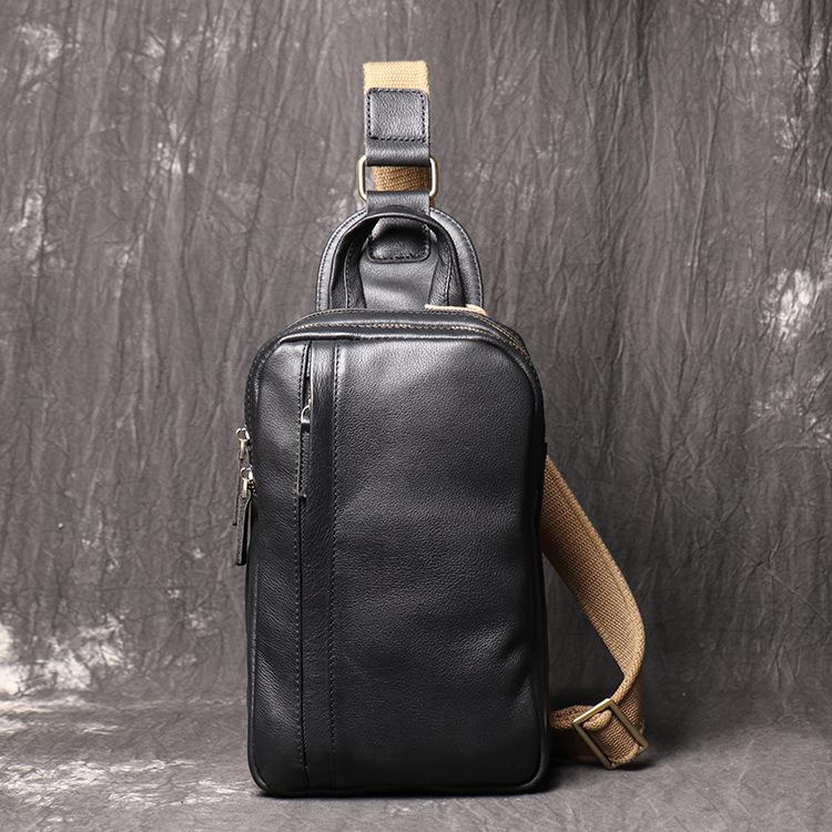 New Retro Personalized Men s Bag, Genuine Leather Women s Small Shoulder Backpack, Cowhide Large Capacity Crossbody Bag чёрный