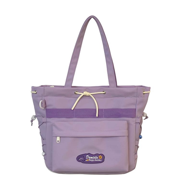 Student Class Shoulder Bag Girls Nylon Bag Color Contrast Large Capacity Tote Bag