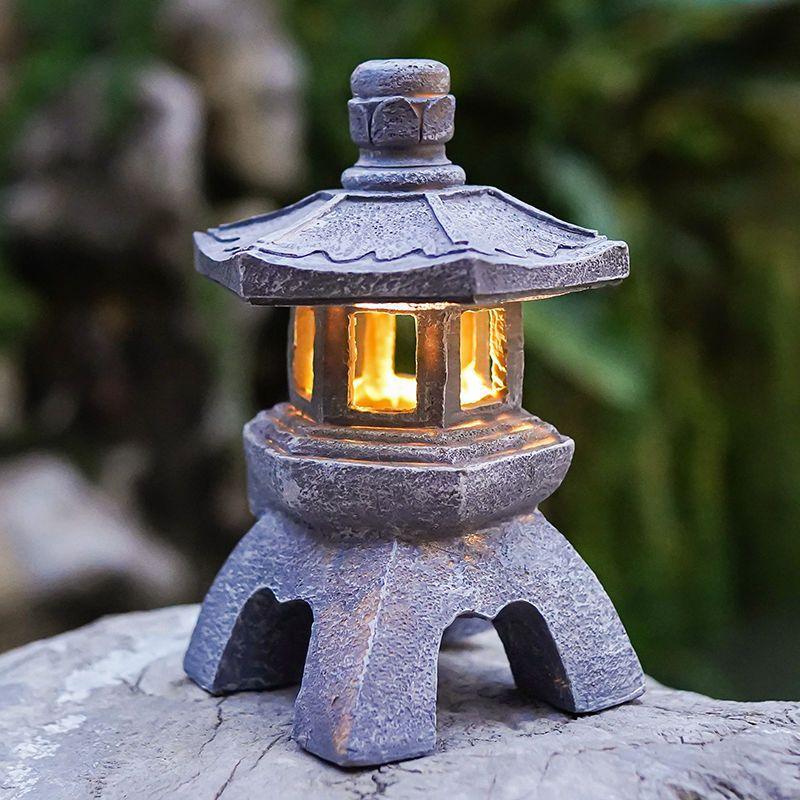 Solární Zenová pagoda lucerna čínská zahradní socha palácové nádvoří dekor eko pryskyřice solární lampa venkovní vnitřní ornament