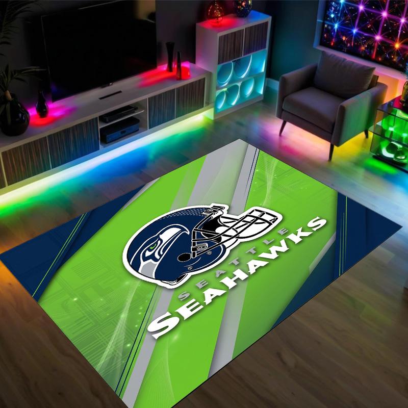 Seattle Seahawks Design Crystal Velvet Carpet Cozy Non?Slip Printed Rug For Bedroom Living Room Entrance