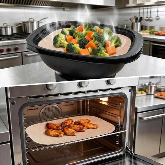 2Pcs Baking Mat Non-Stick Coating Heat Resistant Dishwasher Safe Non-stick Oven Liner Reusable Steam Cooking Accessory for Thermomix TM7