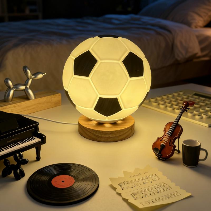 Football Glass Table Lamp Creative LED Bedroom Bedside Study Desktop Sleep Ambient Birthday Gift Decor Lamp