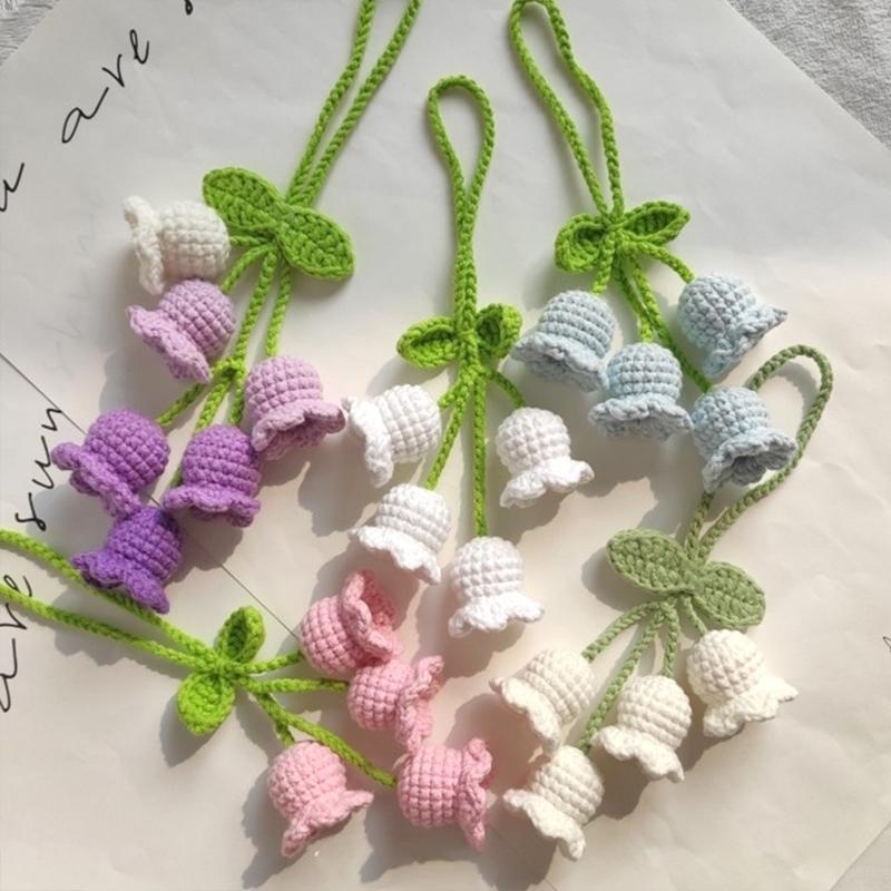 Colorful Crochet Flowers Handmade Knitted Lily Of The Valley Keychain Hand-woven Convallaria Majalis Flower Bag Pendent Key Ring