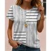 Fashion Women Retro Creative Striped Splicing Print T Shirt Funny Casual O-neck Short Sleeves T-shirt Summer Female Tee Shirt