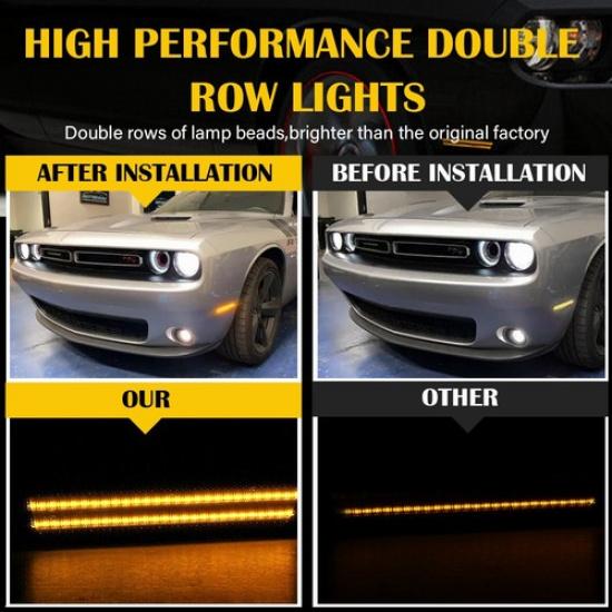 Smoked Front Signal LED Side Markers Left+Right Lights For 2008-2014 Challenger