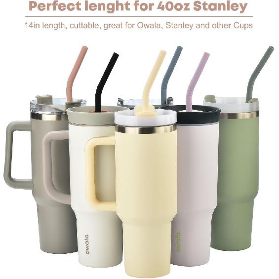 ALINK 14 inch Extra Long Pastel Color Silicone Replacement Straws for 40 oz Stanley Cup, Reble Flexible Drinking Straws for 1 Gallon Jug, 64 oz Water
