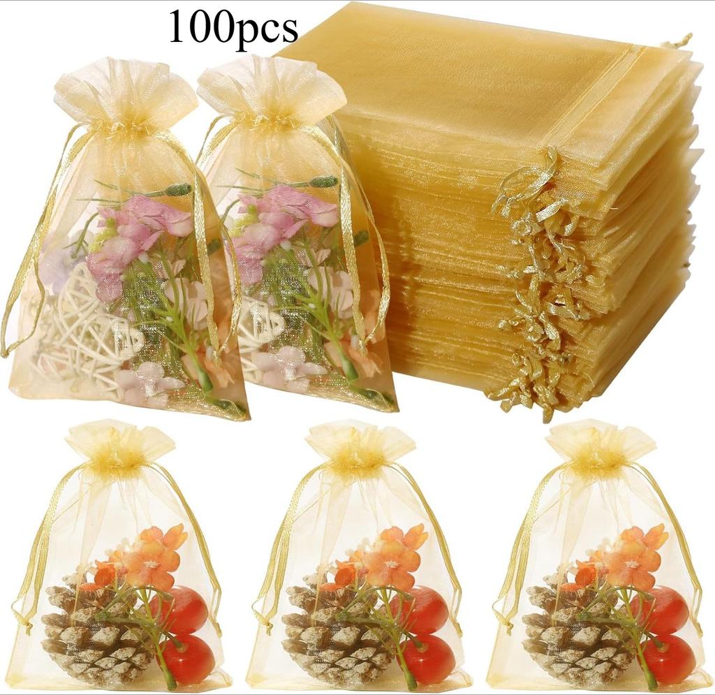 100 Stück/Los Organza Kordelzugbeutel 7x9 9x12 13x18 15x20 Kleine Geschenkbeutel für Hochzeit Schmuck Party Dekoration Verpackung