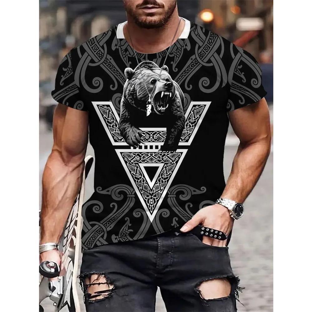 Animal Theme 3D Printed Short Sleeved T-shirt Fashionable Comfortable Soft Breathable Large Loose Summer Mens T-shirt