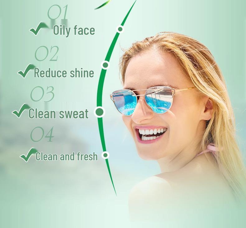 Newcomer Discount: Green Tea Scented Wet Wipes - 100 Sheets, Portable Travel Pack for Oil & Sweat Removal, Ideal for Student & Military Training.