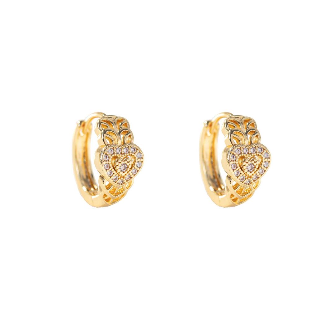 Heart-Shaped Hip Hop Zirconia Stud Earrings with European & American Design