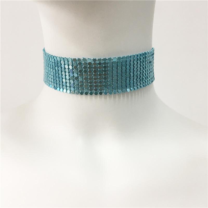 

Европейские и американские аксессуары Металлическая пайеточная вечеринка Преувеличенное ожерелье Ювелирные изделия Музыкальная вечеринка Панк Хип-хоп Металлический чокер One Size небесно-голубой