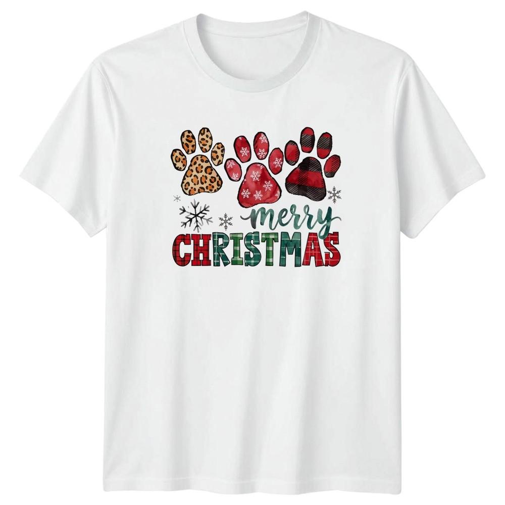 Paw Prints Merry Christmas Holiday Christmas Unisexs TShirt Unisexs Tee Graphic Top S