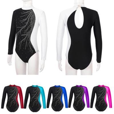 Girls Long Sleeve Athletic Ballet Dance Gymnastics Leotard Kids Shiny Diamonds Ice Skating Costume Dancewear