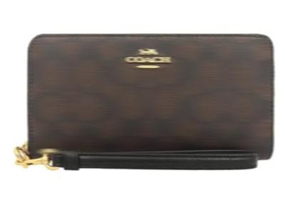 Luxury Signature Long Wallet with Round Outlet Item X [JAPANWALLER] Women's Zip-Around Strap, Zipper, (Brown Black)