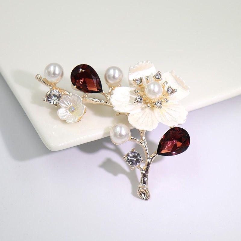 Elegant Crystal Shell Plum Blossom Brooch Pin for Women