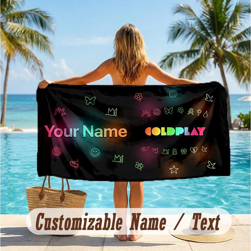 Custom Text Beach Towel, Soft Absorbent Swimming Multi-use TowelColdplay