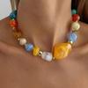 SHIXIN Bohemian Summer Colored Dopamine Resin Beaded Necklace for Women Trendy Clavicle Chain Wedding Party Jewelry On the Neck