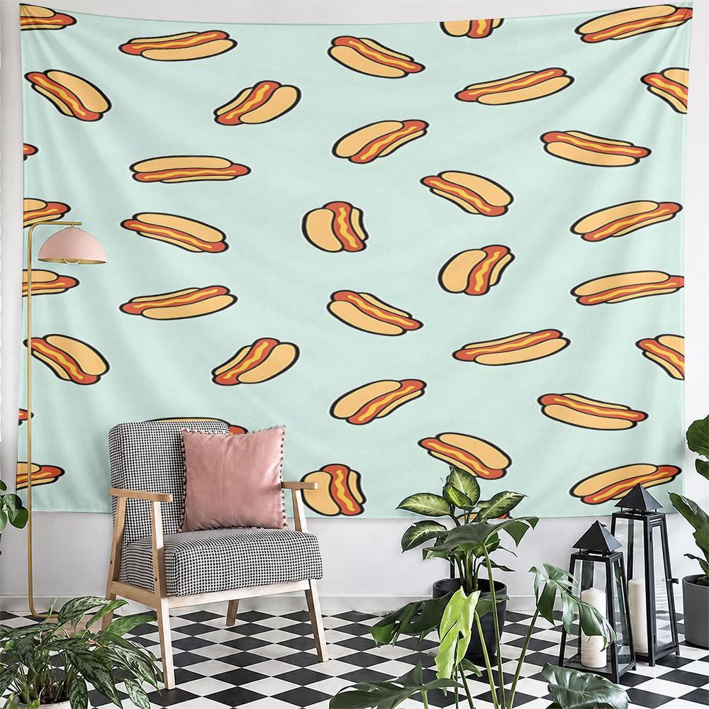 Hot Dog Pattern On Light Blue Background Pattern Wall Hanging Tapestry Decorative Tapestry Home Decor for Bedroom and Living Room