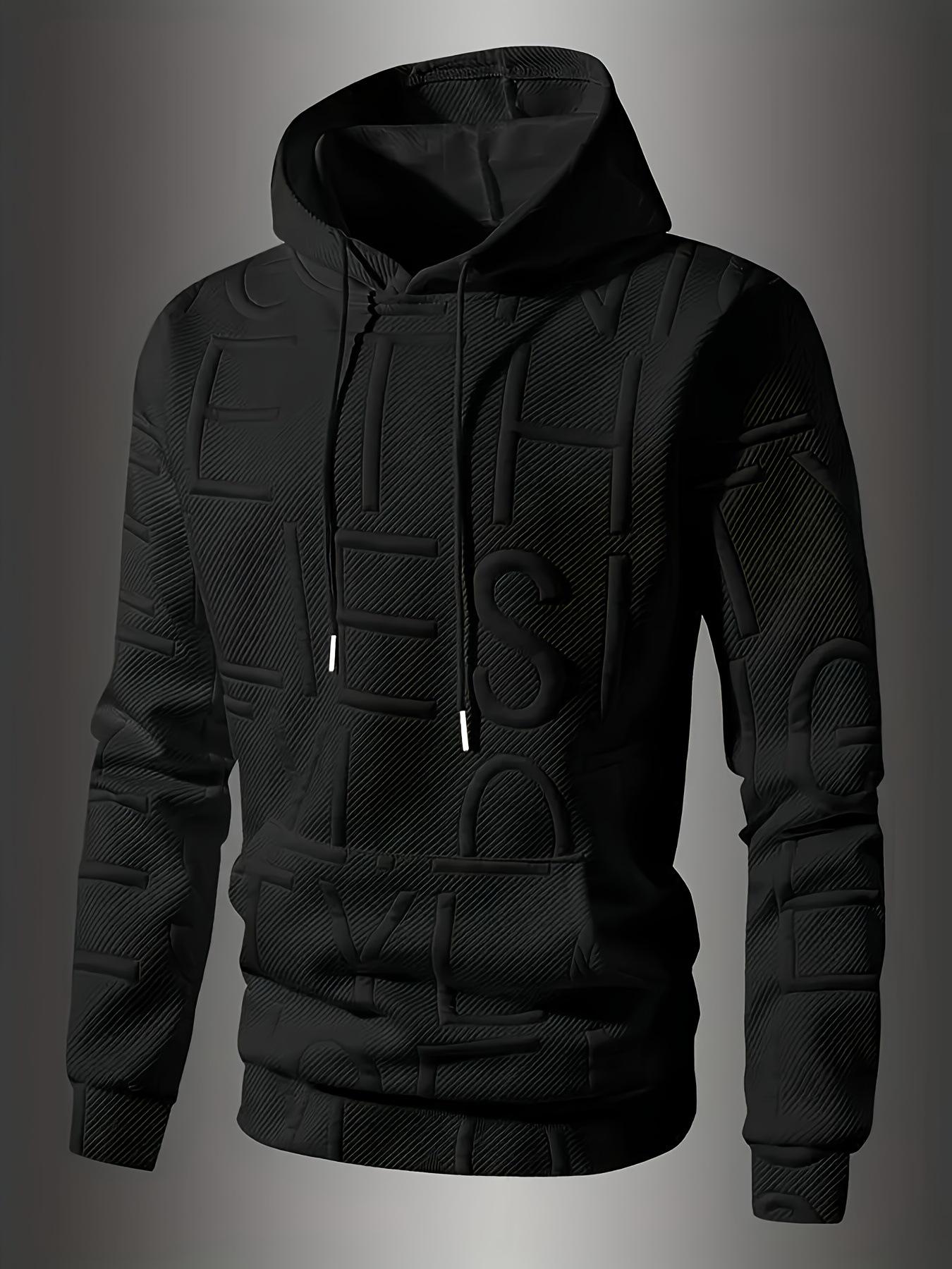 

Men s Trendy Waffle Textured Hooded Baseball Jacket - Hong Kong Style Loose Fit Casual Pullover 3XL чорний