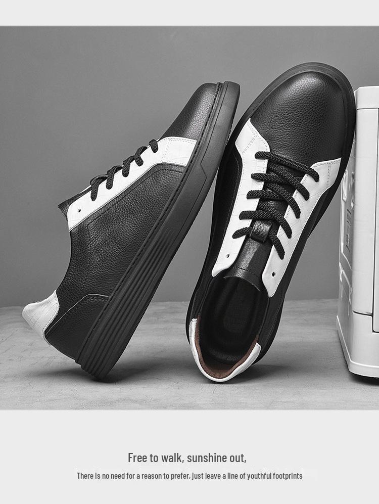 Men's Genuine Leather White Sports Shoes: Trendy, Breathable, Versatile British Casual Style.