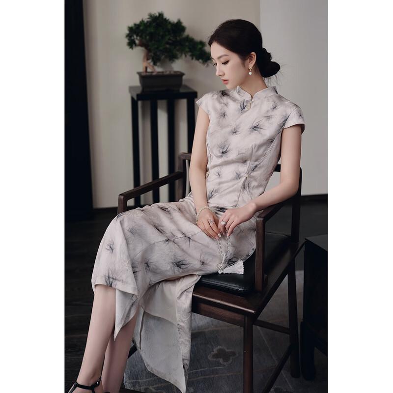 JK&JS New Chinese Style Printed Slim-Fit Qipao Dress