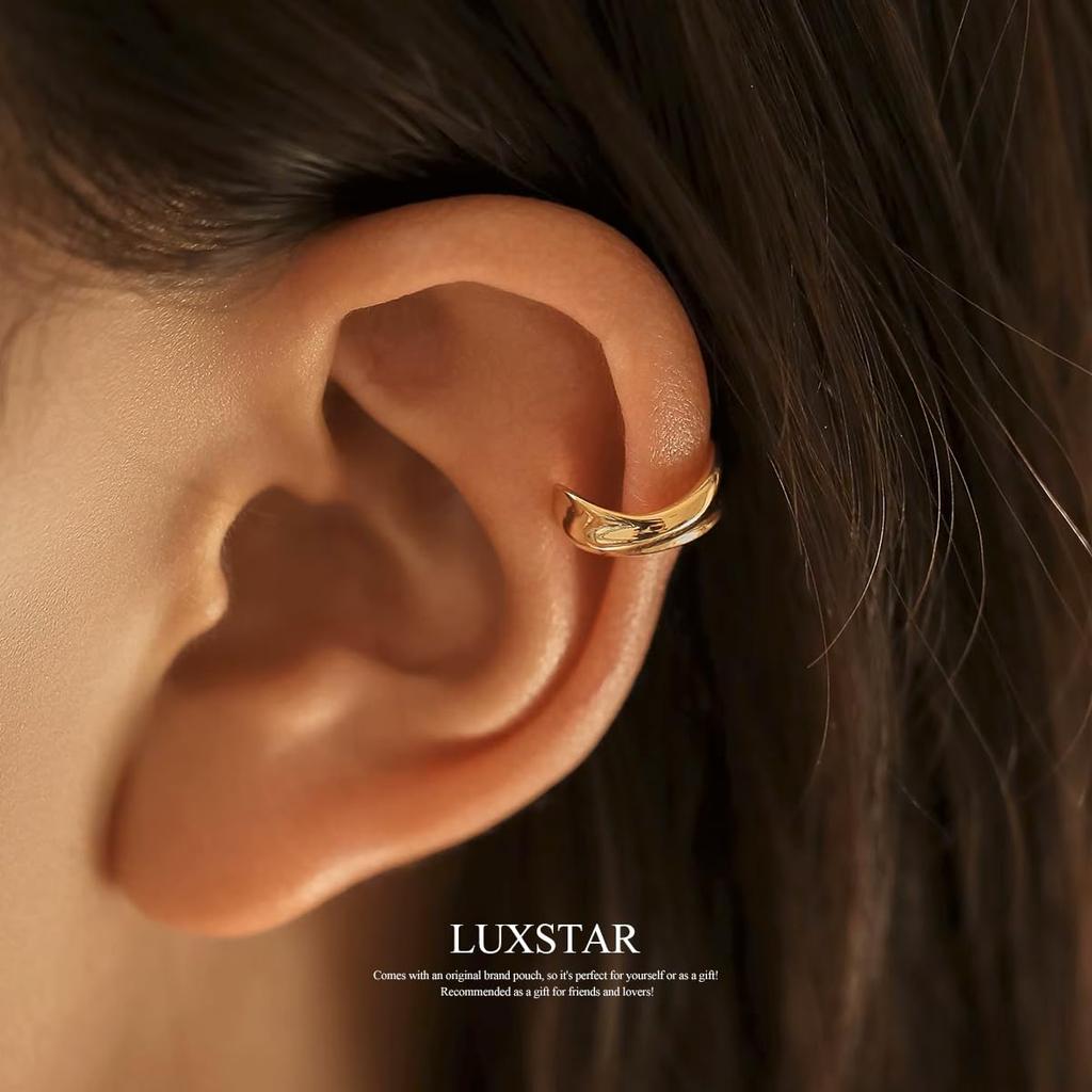 LUXSTAR Ear Cuff, Sterling Silver 925, Earring, Ear Clip, Men's & Women's, Simple, Brand (Silver)