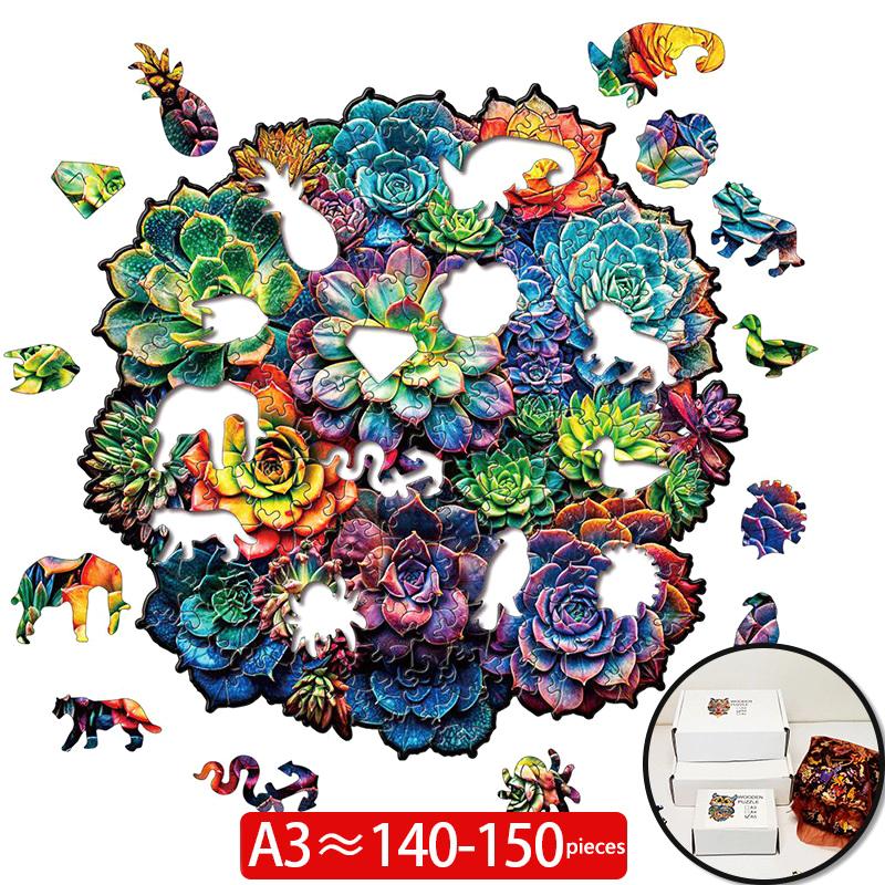 

Красочные деревянные суккуленты растения головоломка неправильной формы головоломка модель семейная игра декомпрессионные игрушки подарок для детей