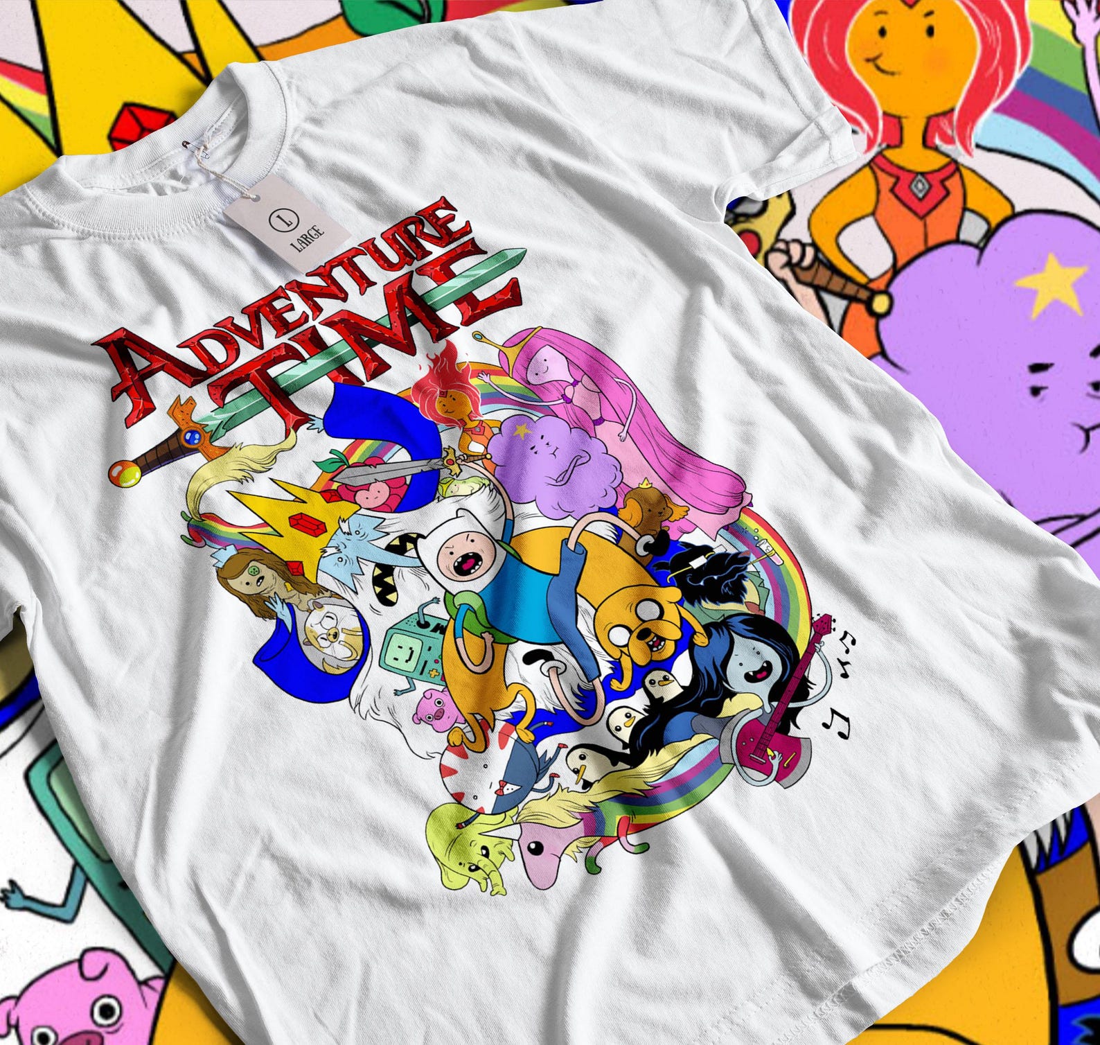 Adventure Time Finn Jake Cartoon T-Shirt, Anime Style Streetwear Adventure Time Vintage Shirt, Adventure Time Finn and Jake Shirts XL