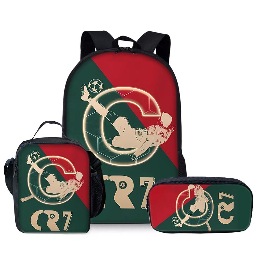 Voetbalprint Drie Delige Rugzakset voor Jongens en Meisjes Beste Cadeaus 2D Platte Cartoon Schooltas voor Kinderen