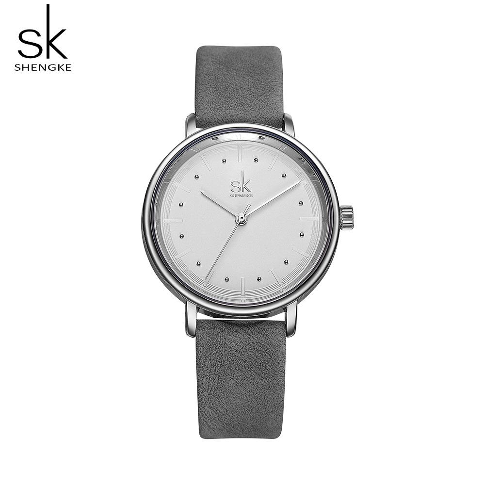 SK Unisex Simple Leather Strap Waterproof Quartz Watch - Model 8005