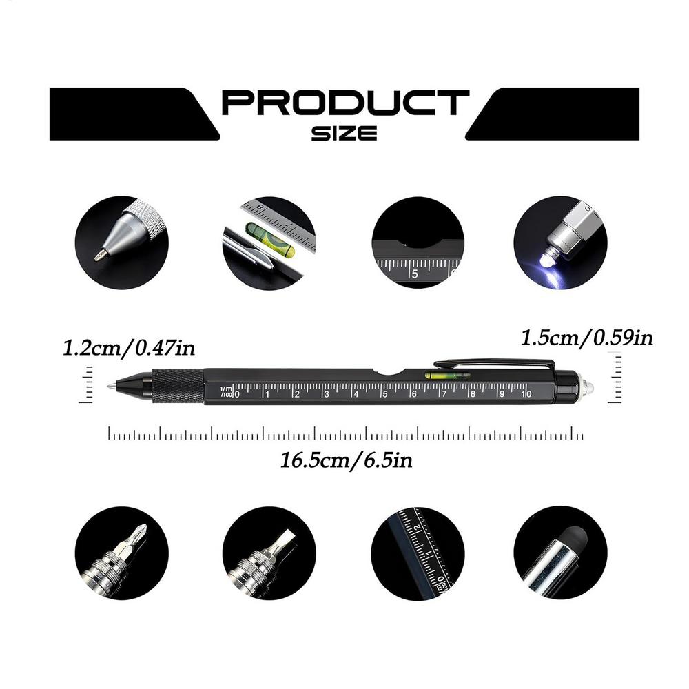 

Professional 9in1 Multi tool Pen with LED Light Screwdriver Ruler Level Bottle Opener Survival Gear for Camping Workshop Repair