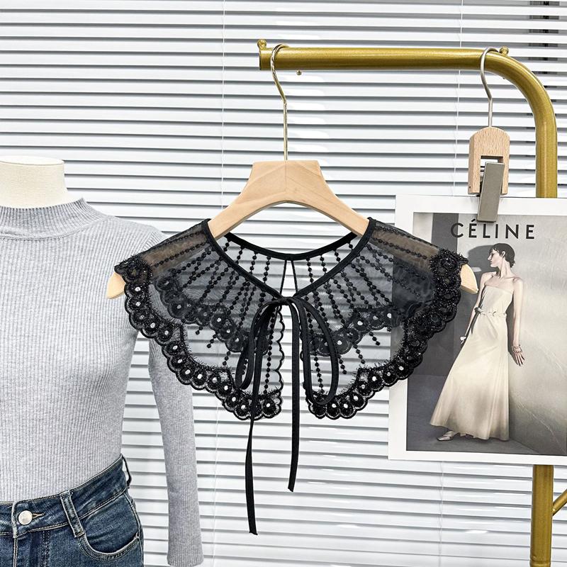 Black Hollow Out Embroidery Fake Collar Removable Shawl Sweater Skirt Sweet Decorative Collar Clothes Accessories