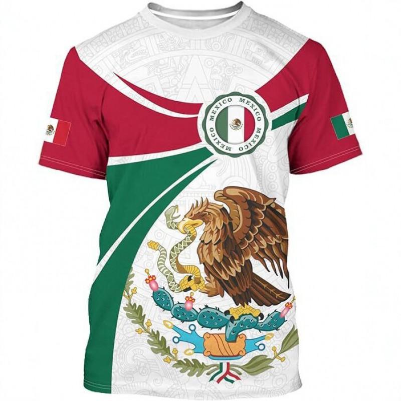 Mens Mexico Flag 3D Printed Short Sleeve T-Shirt Loose Fit Breathable Sport Tee Football Fans