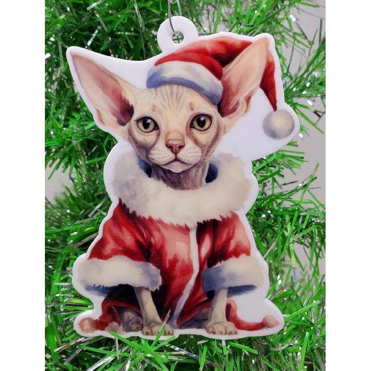 Generic Hairless Cat Ornament in Santa Suit
