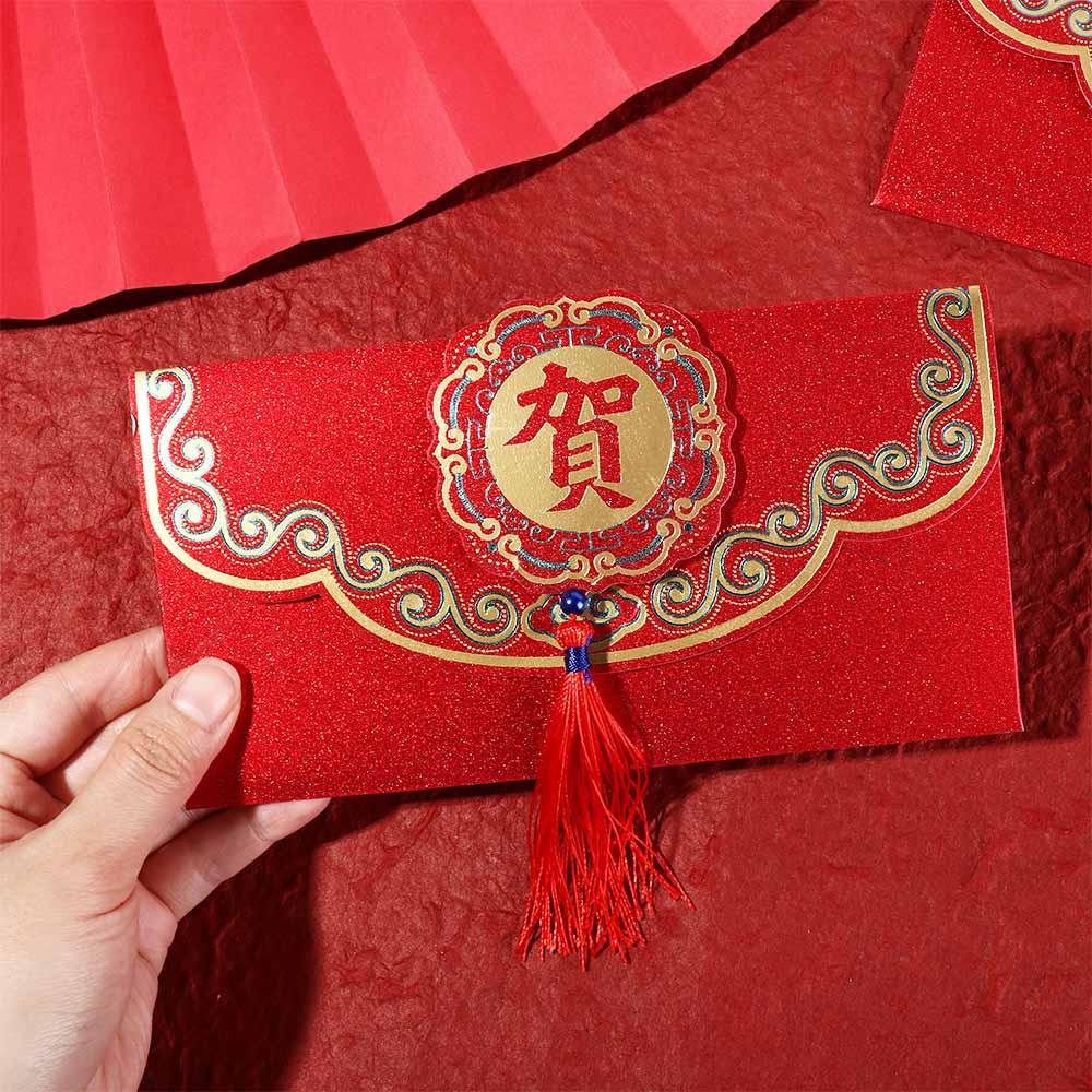 2pcs with Tassels New Year Red Envelope Red Lucky Money Pocket  Chinese New Year