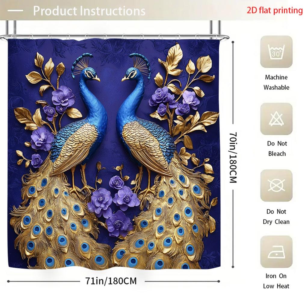 4Pcs Elegant And Gorgeous Shower Curtain Set with Non-Slip Bath Mat, Toilet Lid Cover, Contour Rug & 12 Hooks, Bathroom Decor