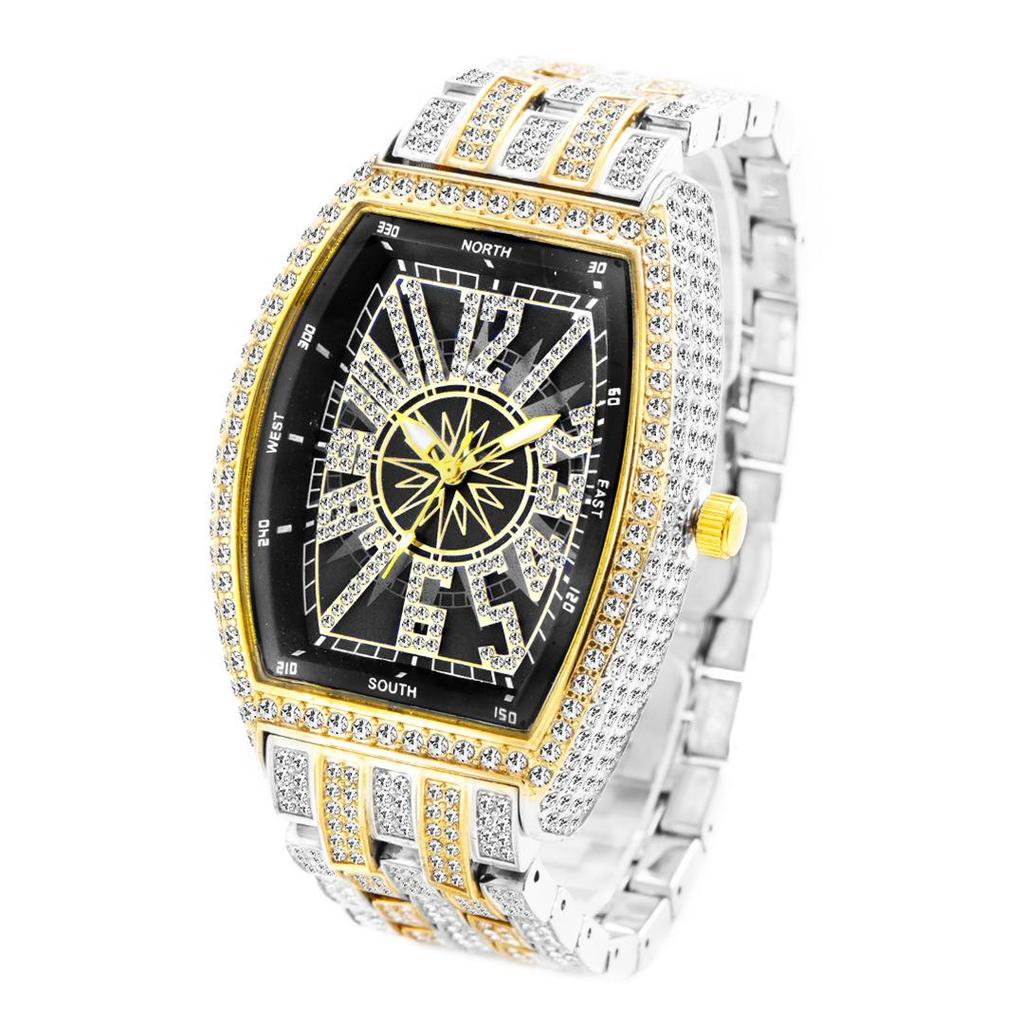 Luxury Mens Watches Fashion Hip Hop Iced Diamond Waterproof Tonneau AAA Quartz Wristwatch Male