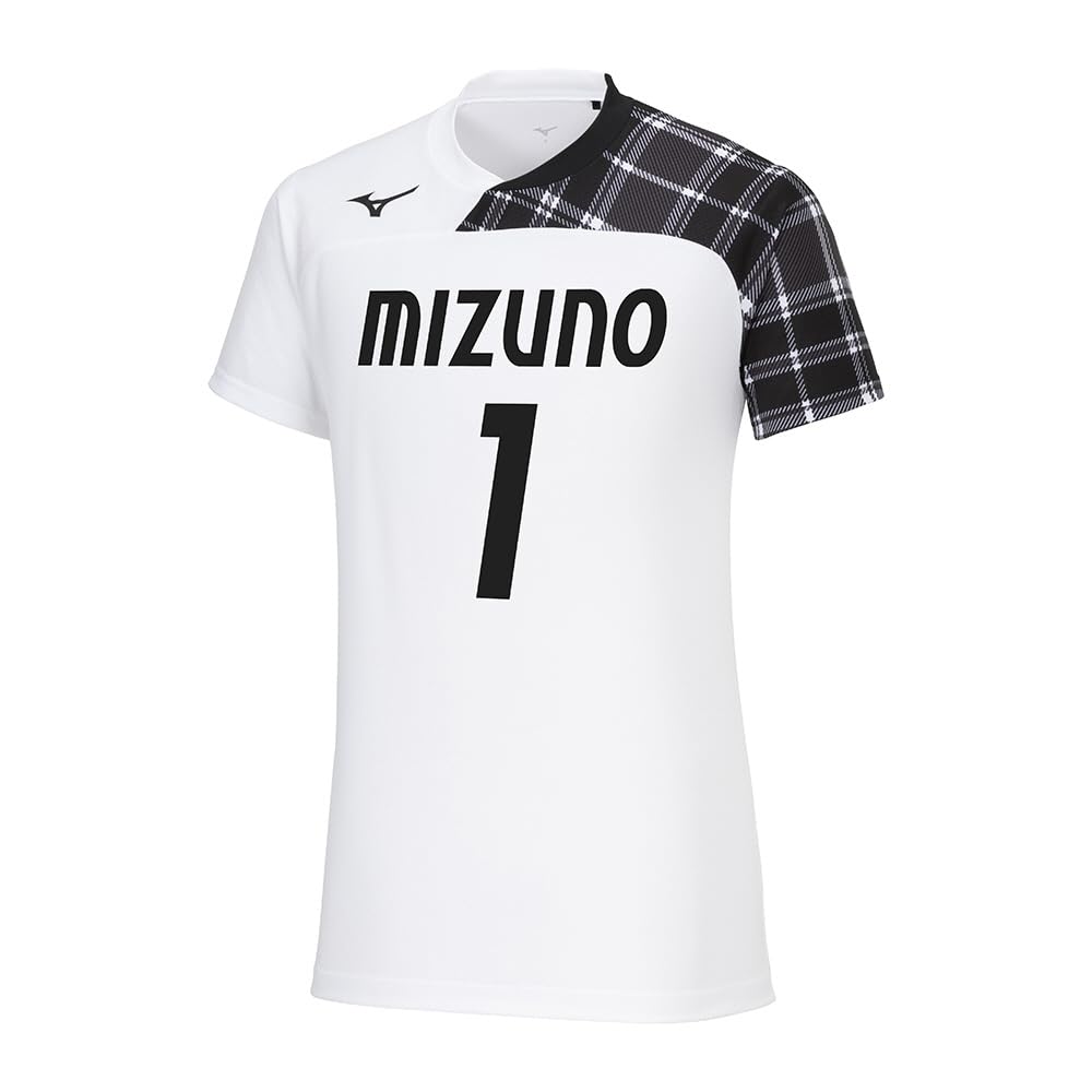 Mizuno V2MAB111 Game Short Shirt, Sleeve, Graphic, Unisex, White/Black