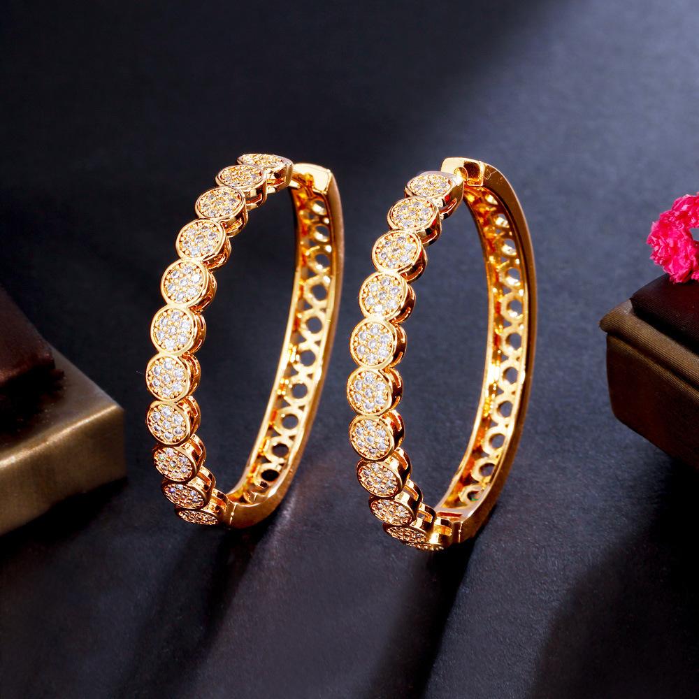 Light Luxury K Gold Jewelry Full Of Diamonds, Large Circle Earrings, Slightly Inlaid Zircon Women'S Earrings.