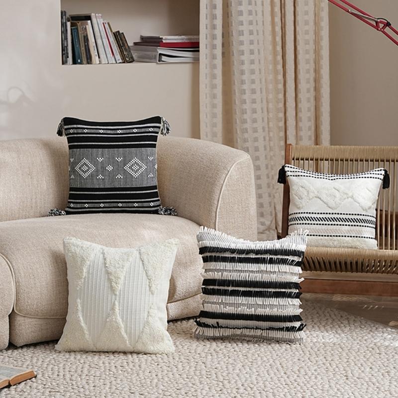 Pillowcase Geometric Jacquard Pillow Cover Cotton Washable Fabric Cushion Cover 45x45cm Living Room Decoration