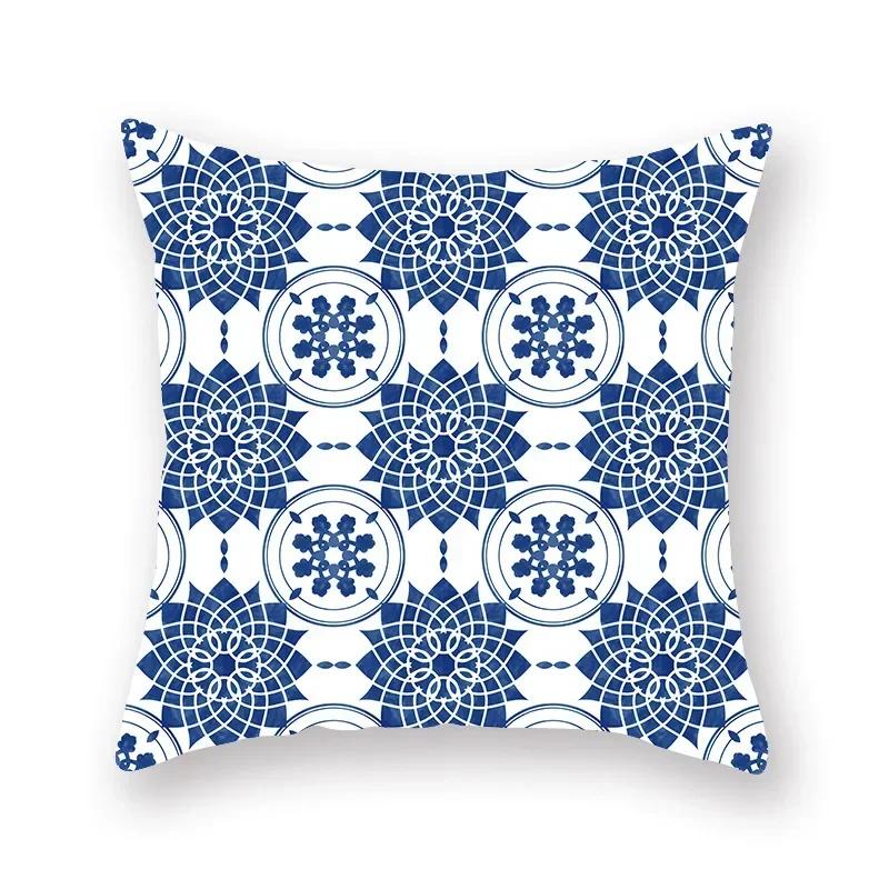 Blue Mandala Persian Cushion Cover Polyester Geometric Pattern Pillowcase Decoration Sofa Bedroom Car Office Decoration Ornament