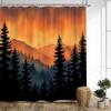 1Pc Sunset Forest Shower Curtain - Tranquil Nature Landscape With Evergreen Trees & Misty Mountains, Orange & Yellow Sky Design,