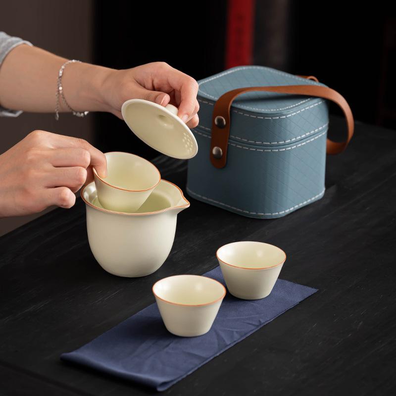 Portable Ru Kiln Tea Set: Light Luxury Travel & Car-Mounted Drinkware for Camping & Business Trips