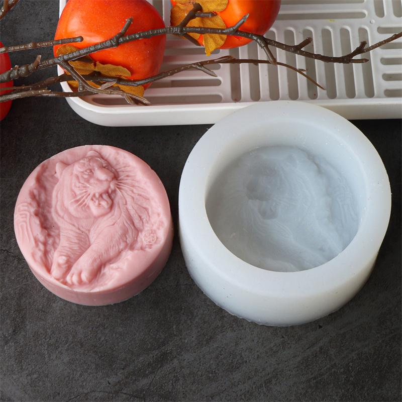 3D Relieff Tiger Ulvehode Modellering Såpeform Dyr Silikonform DIY Duftsåpe Håndlagde Gips Håndverk Hjemmedekorasjon