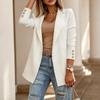 Women Open Front Blazer Long Sleeve Button Cuff Casual Office Lightweight Outerwear