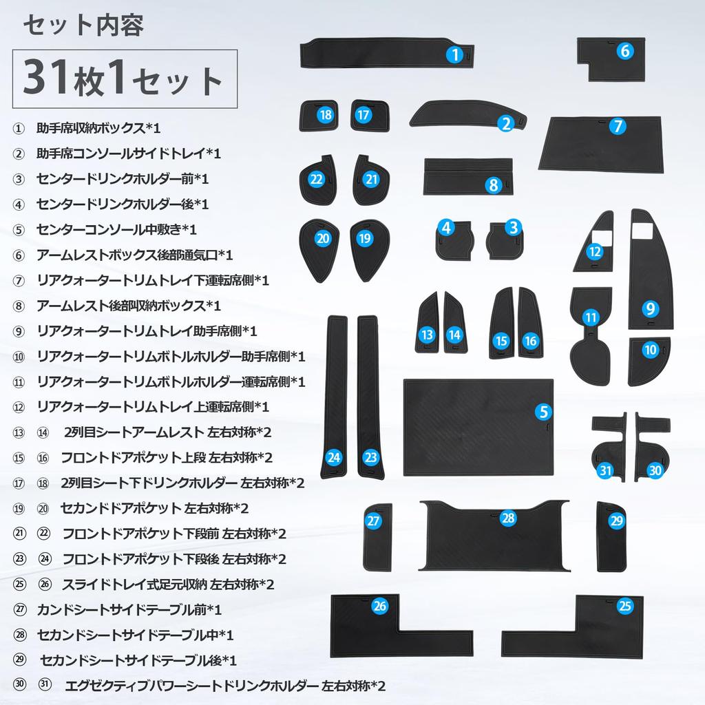Auto Spec Toyota Alphard řady 40 Vnitřní gumové podložky do kapes ve dveřích 2023 Současnost Sada pro snížení vnitřního hluku (Červen - Modely), Design specifický pro vozidlo, Vzhled