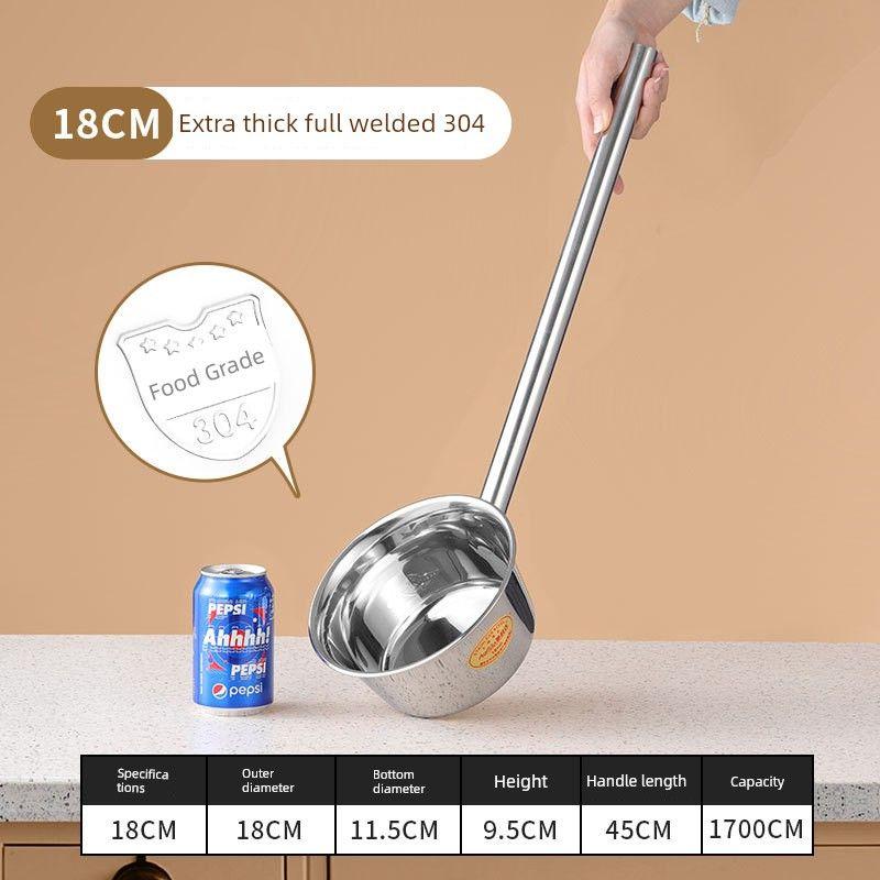 Extra Thick Bailer 304 Stainless Steel Spoon Water Ladle Kitchen Extended Handle Canteen Porridge Ladel Soup Scoop Bailer