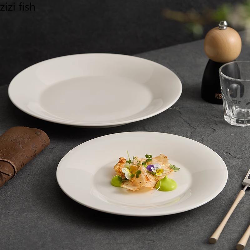 White Ceramic Shallow Plate Steak Plate Dessert Plate Salad Plates Breakfast Plates Molecular Cuisine Hotel Creative Tableware