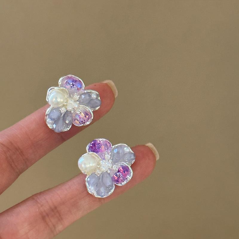 Crystal Pearl Flower Earrings Fashion Women Jewelry
