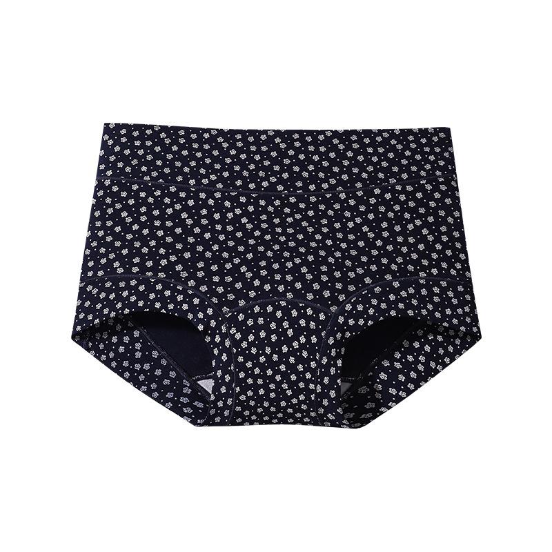 Female Spring and Autumn Fresh Printed Cotton 10A Anti Bacteria Extended Crotch Breathable Mid Waist Underwear